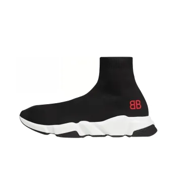 Balenciaga Speed Sneakers 'Black Knit With Red Bb Logo'