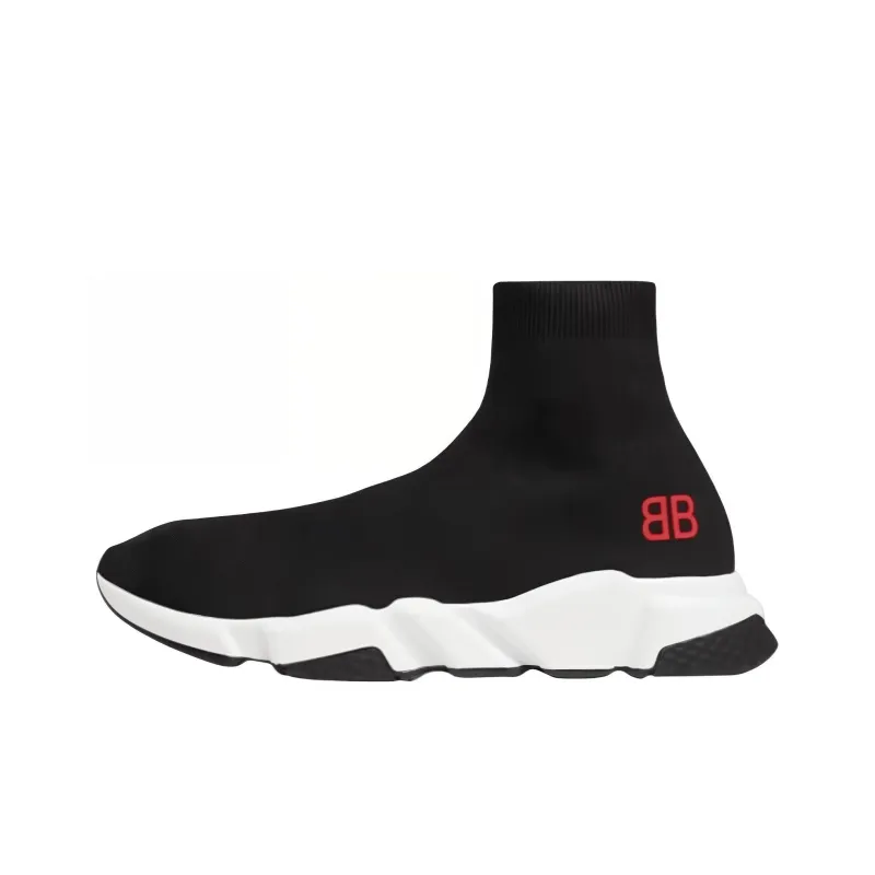 Balenciaga Speed Sneakers 'Black Knit With Red Bb Logo'-0