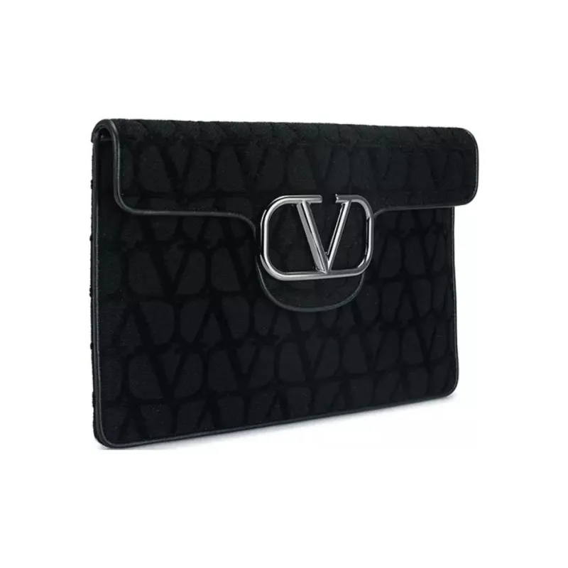 Valentino Cow Leather With Cotton And Polyester Clutch Men's Black-1