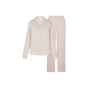 SKIMS SLEEP LONG SLEEVE BUTTON UP SET Pajama Set Women's STONE/Stone Color