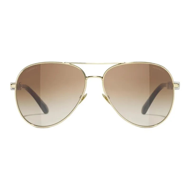 CHANEL Metal Zirconia Aviator Sunglasses Unisex Gold-1