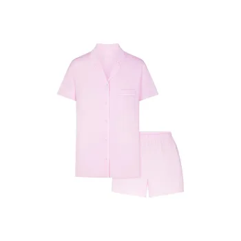 SKIMS SLEEP SHORT SLEEVE BUTTON UP SET Pajama Set Women's Cherry Blossom Marble Trim/Cherry Blossom Marble Decoration