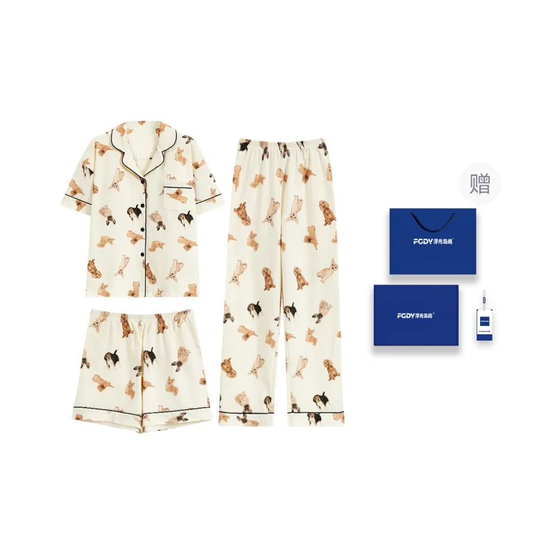 Floating Light Islands Pajama Set Women's Box Beige Apricot-0