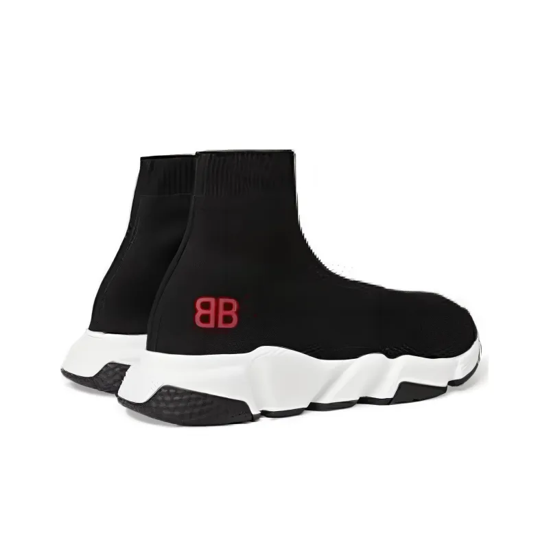 Balenciaga Speed Sneakers 'Black Knit With Red Bb Logo'-3