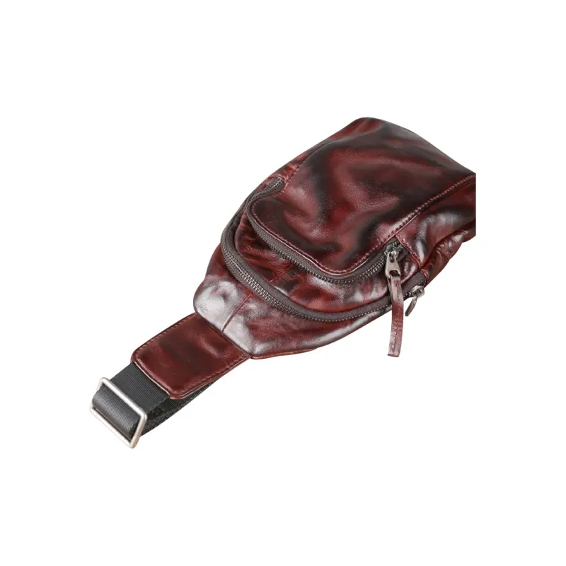 DOSRFINI Top Grain Vegetable Tanned Cow Leather Sling Bag Regular Men's Black/Dark Coffee-3