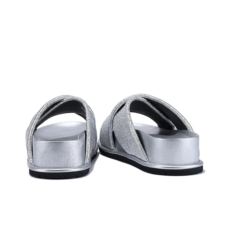 BELLALILY Slide Slippers Women's Silver Gold-4
