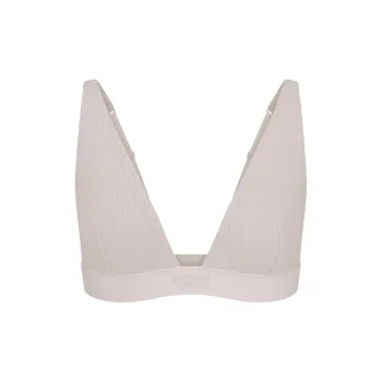 SKIMS SS24 COTTON RIB PLUNGE BRALETTE Bra Women's STONE/Stone Color