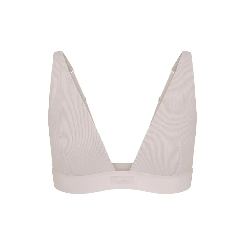 SKIMS SS24 COTTON RIB PLUNGE BRALETTE Bra Women's STONE/Stone Color-0