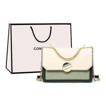 COMELY Cow Leather Patchwork Synthetic Leather Small Square Bag Shoulder Bag Crossbody Bag Regular Women's Ecru
