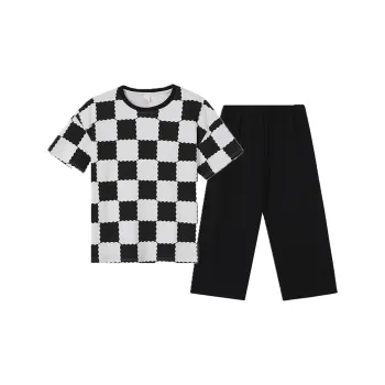 MADALLO Pajama Set Women's Black White Plaid