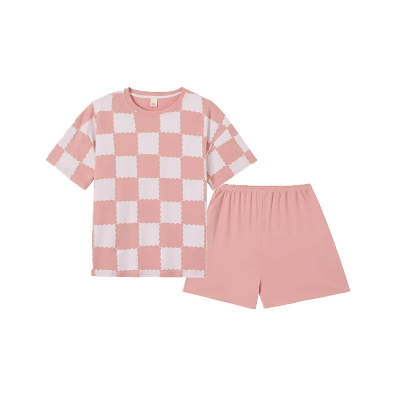 MADALLO Pajama Set Women's Pink White Plaid-0
