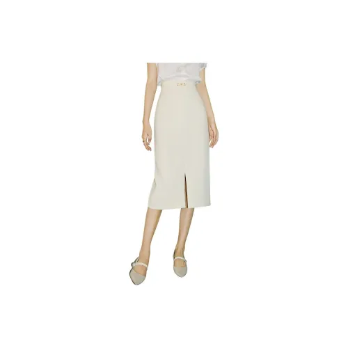 Late White Casual Long Skirts Women's Off White