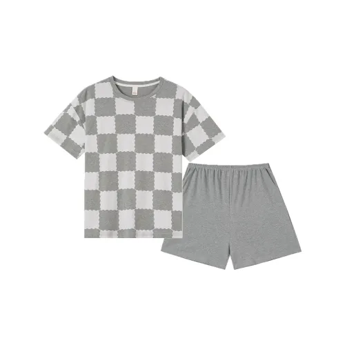 MADALLO Pajama Set Women's Gray White Plaid