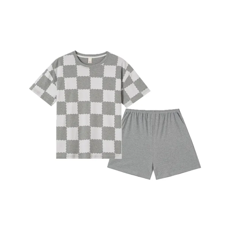 MADALLO Pajama Set Women's Gray White Plaid-0