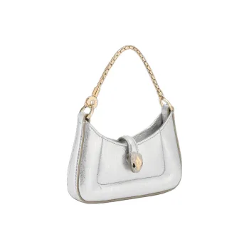 BVLGARI SERPENTI Calfskin Handbag Shoulder Bag Mini Women's Silver