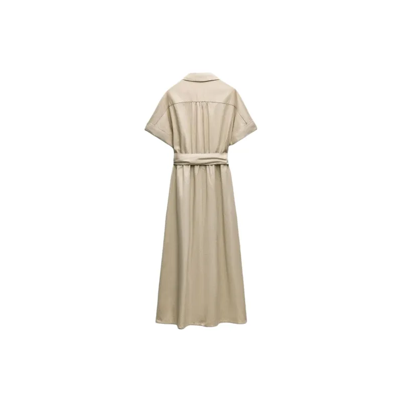 ZARA Short Sleeved Dresses Women's Light Beige-1