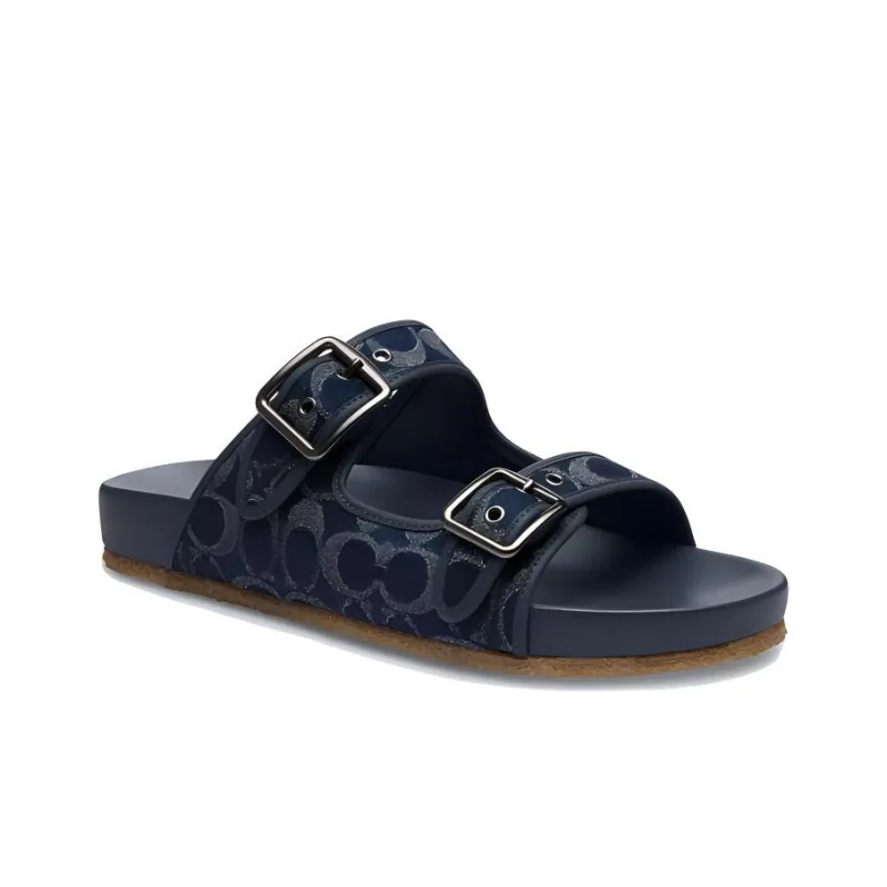 COACH Signature Chain Hobo Quiet Slide Slippers Men's Blue-2