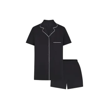 SKIMS SLEEP SHORT SLEEVE BUTTON UP SET Pajama Set Women's Onyx Marble Trim/Agate Marble Decoration