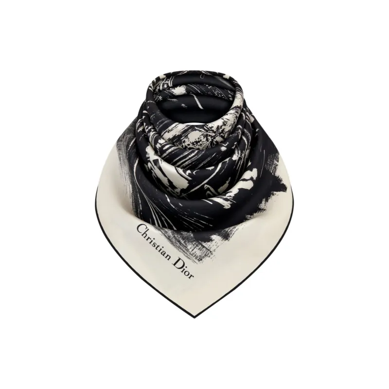 DIOR Silk Twill Silk Scarves Women's Black-0