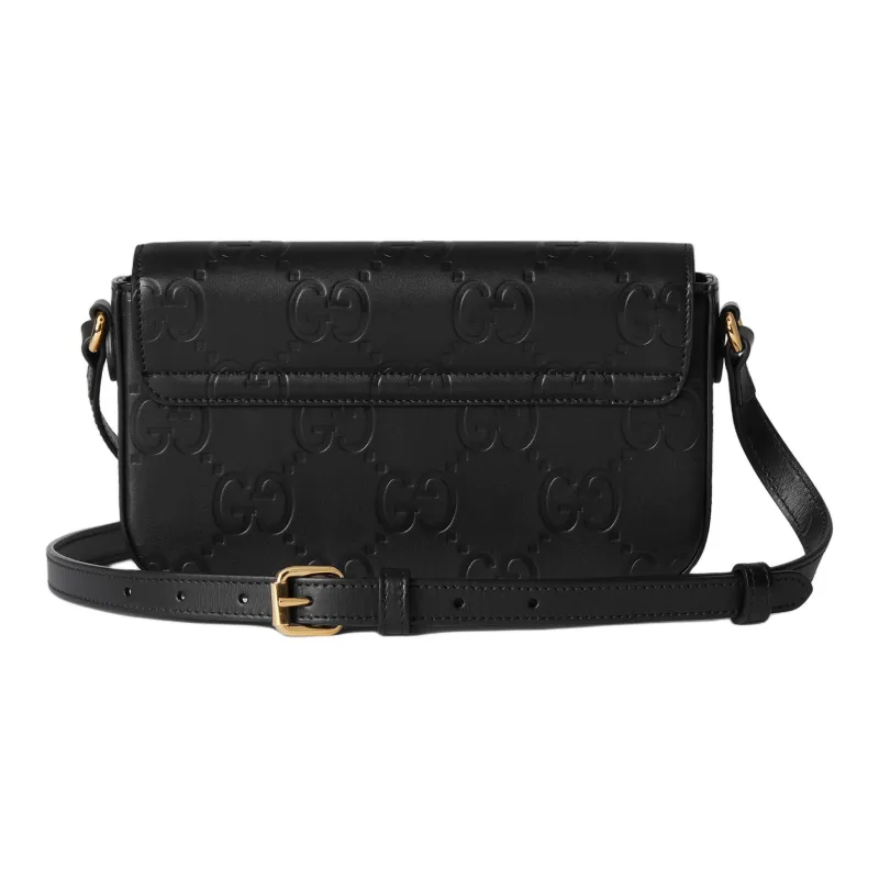 GUCCI Leather Shoulder Bag Crossbody Bag Mini Unisex Black-3