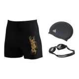 Black Gold Swimming Shorts+Swim Goggles+Swimming Cap