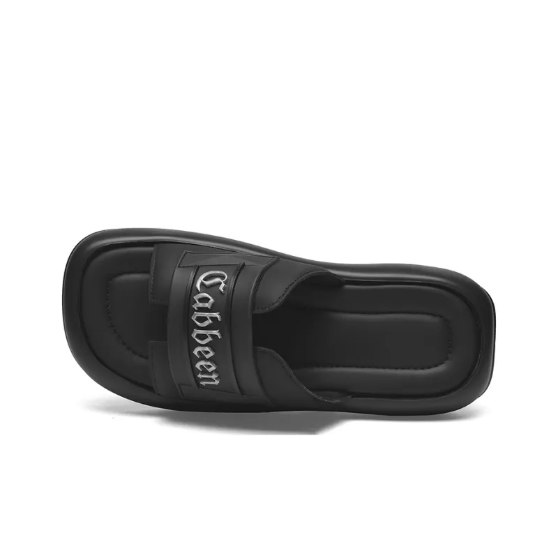 Cabbeen PU Polyurethane Cut-Out Slip-Resistant Slide Slippers Men's White-3