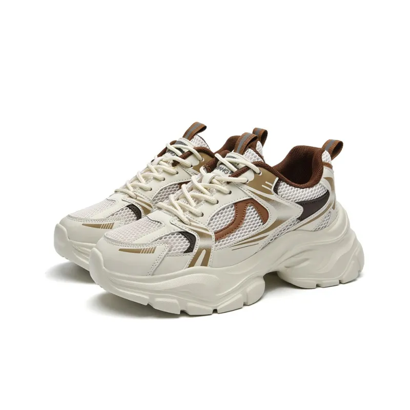AOKANG Chunky Sneakers Women's Low Top Beige/Black-2