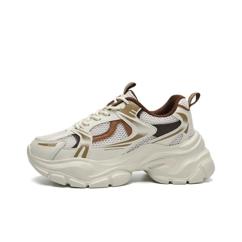 AOKANG Chunky Sneakers Women's Low Top Beige/Black-0