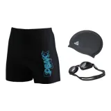 Black Blue Swimming Shorts+Swim Goggles+Swimming Cap