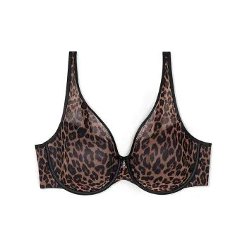 Victoria's Secret CURVY COUTURE Sheer Mesh Plunge T-Shirt Bra/Designer Leopard Bra Women's Leopard Print