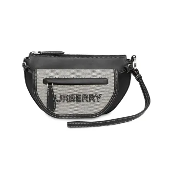 Burberry Olympia Fabric With Leather Handbag Shoulder Bag Regular Unisex Black