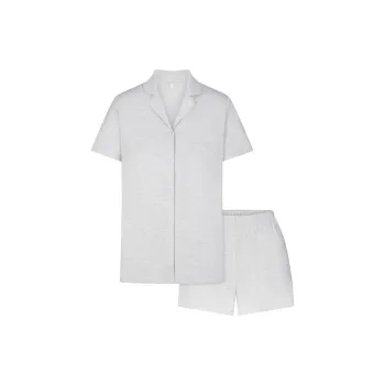 SKIMS SLEEP SHORT SLEEVE BUTTON UP SET Pajama Set Women's Light Heather Grey