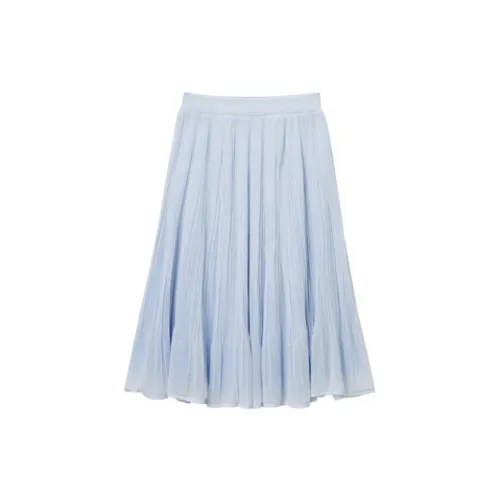 OVV Casual Long Skirts Women's Aqua Blue Pure Color 07