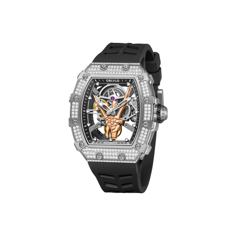 OBLVLO Automatic Mechanical Movement Eco-Friendly Fluoroelastomer Strap Watch Men's Watches Cut-Out Dial-1
