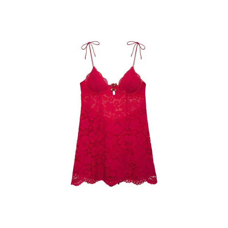 Victoria's Secret FOR LOVE & LEMONS Creamsicle Lace Slip Dress Nightgown Women's Bright Red-0