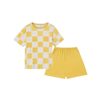 MADALLO Pajama Set Women's Yellow White Plaid