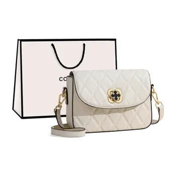 COMELY Cow Leather Patchwork Synthetic Leather Small Square Bag Shoulder Bag Women's Ecru