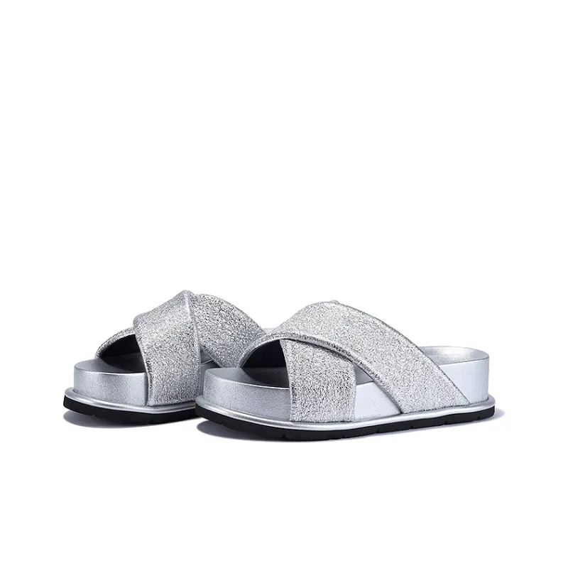 BELLALILY Slide Slippers Women's Silver Gold-2