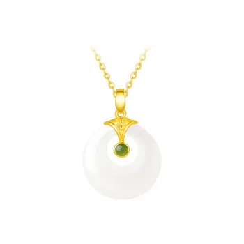 CHINA GOLD Pendant Includes Gold Plated S925 Sterling Silver Chain Pale Greenish White Jade Women's