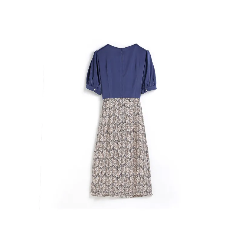Hang Yi Court Short Sleeved Dress Women's Sapphire Blue-1