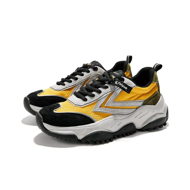 Feiyue Cushioning, Wear Resistant Low Top Chunky Sneakers Unisex Radiant Gray Yellow-3