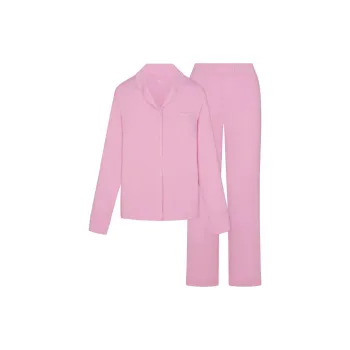 SKIMS SLEEP LONG SLEEVE BUTTON UP SET Pajama Set Women's BUBBLE GUM/Bubble Gum