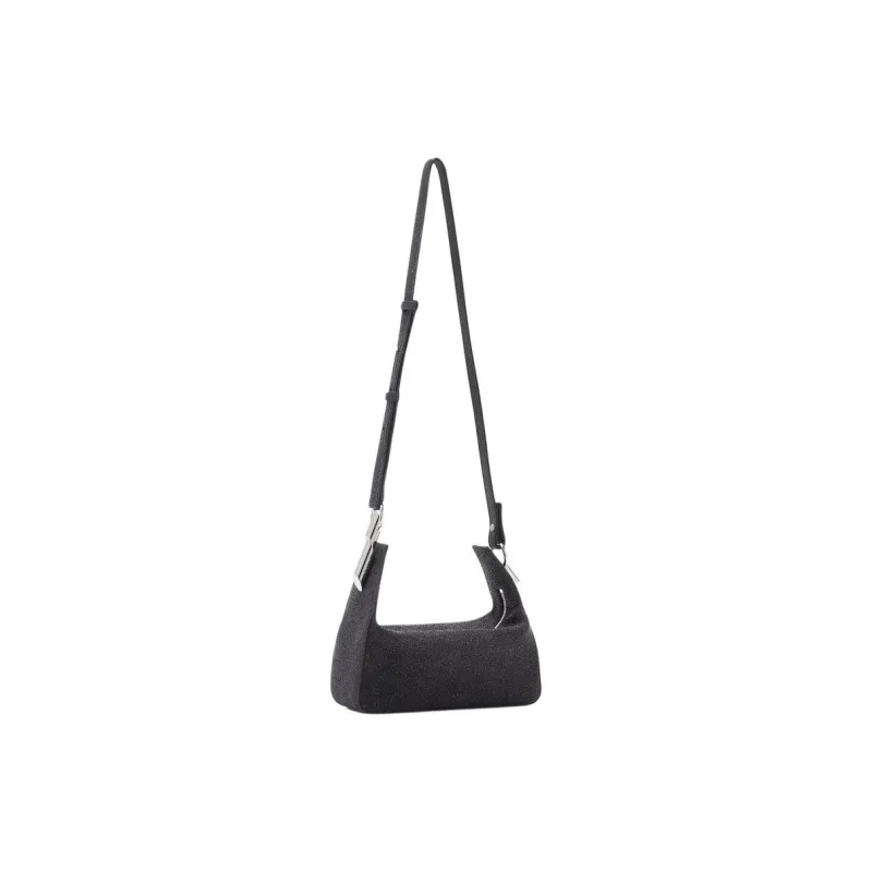 Lanvin Shiny Suede One Shoulder Crossbody Clutches Women's Black-1
