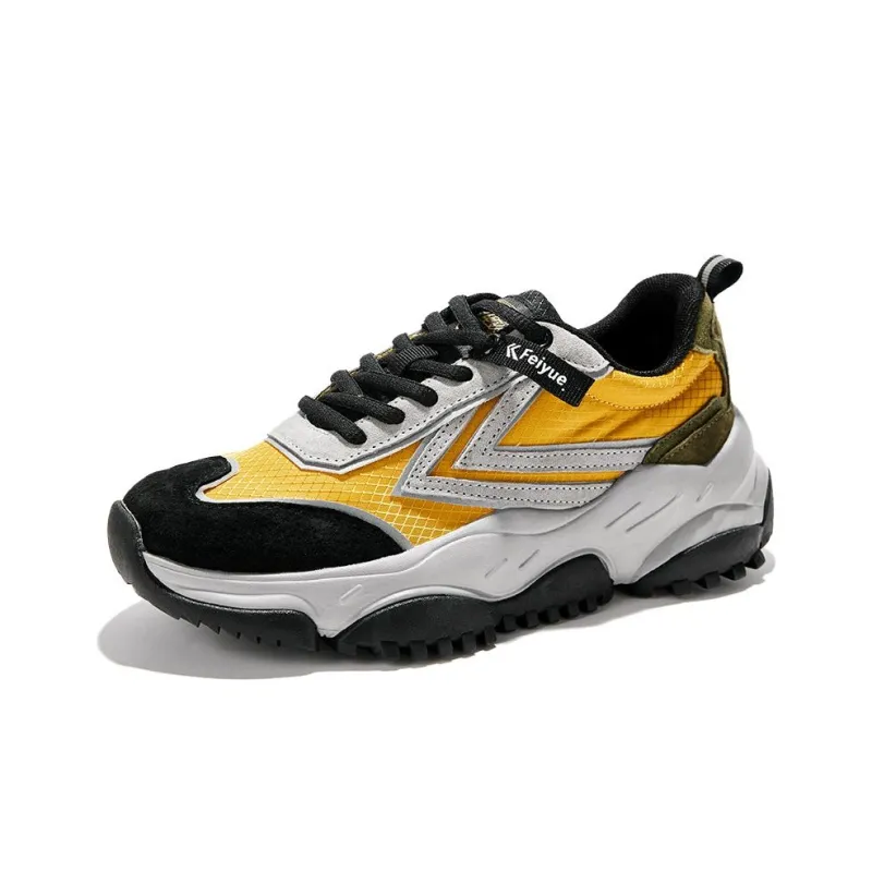 Feiyue Cushioning, Wear Resistant Low Top Chunky Sneakers Unisex Radiant Gray Yellow-2
