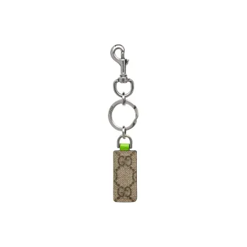 GUCCI Canvas With Leather Keychain Bag Accessory Unisex Beige & Ebony & Bright Green