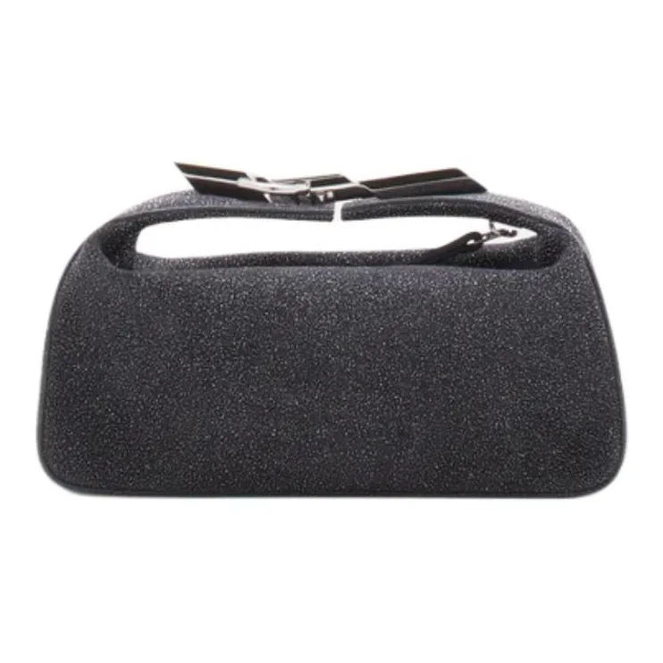 Lanvin Shiny Suede One Shoulder Crossbody Clutches Women's Black-2
