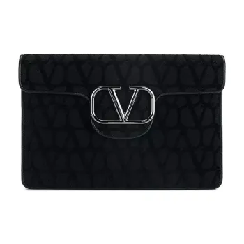 Valentino Cow Leather With Cotton And Polyester Clutch Men's Black