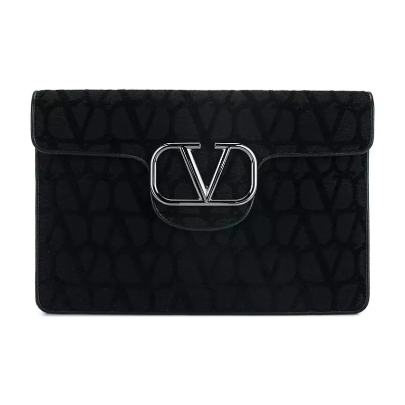 Valentino Cow Leather With Cotton And Polyester Clutch Men's Black-0