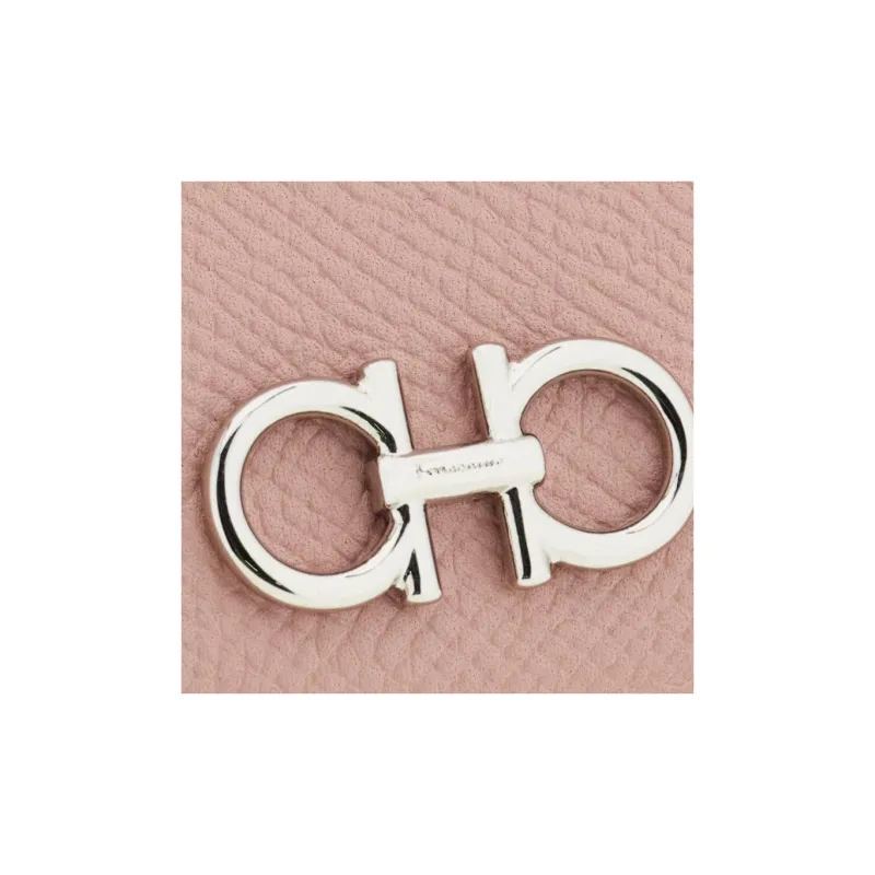 FERRAGAMO GANCINI Stamped Calfskin Card Holder Women's Blush Pink-3