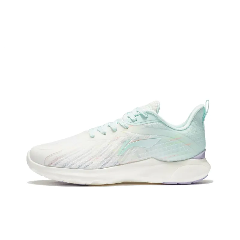 LiNing Qingyi Cushioned Anti Slip Wear Resistant Breathable Lightweight Low Top Running Shoes Women's White Blue-0